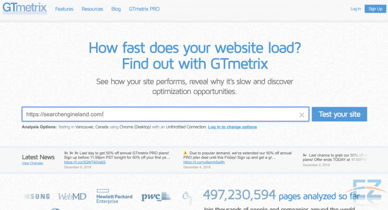 Nhập URL cần kiểm tra tốc độ website vào GTMetrix