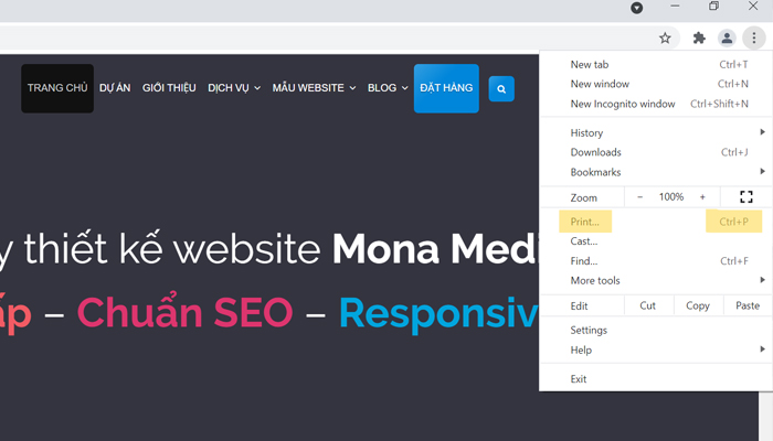 In trang web ra giấy từ trình duyệt Google Chrome