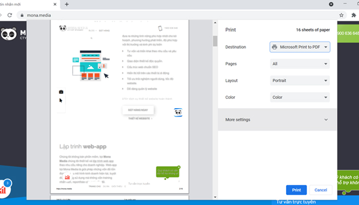 Xuất nội dung trang web ra file PDF để in