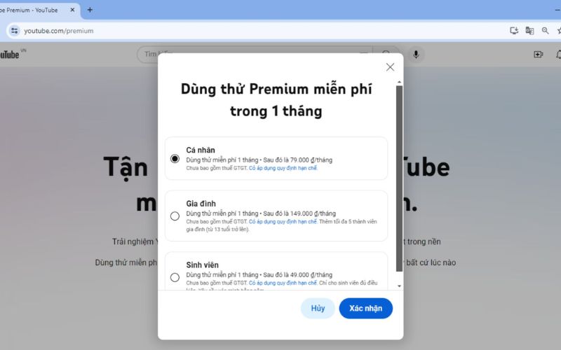 cách đăng ký youtube premium